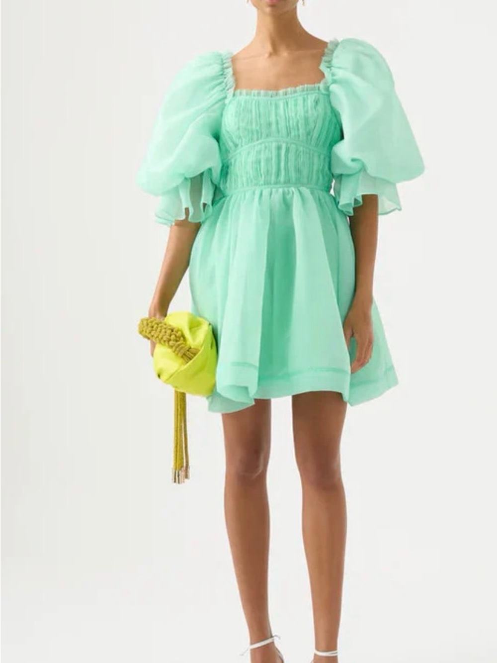 Aje Mint Green Puff-Sleeve tie back mini dress Mini Dress